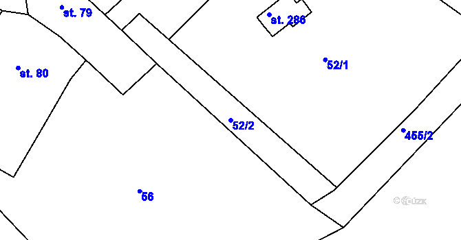 Parcela st. 52/2 v KÚ Hřivice, Katastrální mapa