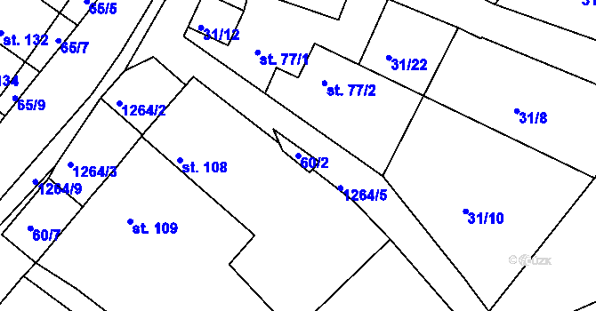 Parcela st. 60/2 v KÚ Hřivice, Katastrální mapa