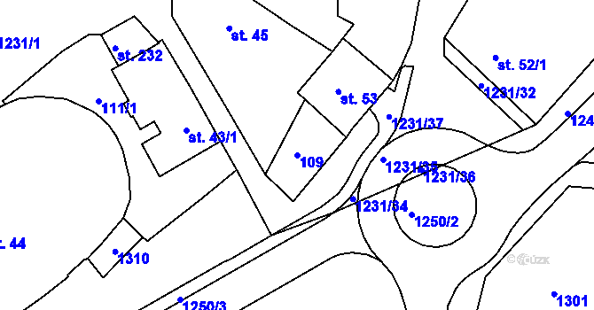 Parcela st. 109 v KÚ Hřivice, Katastrální mapa