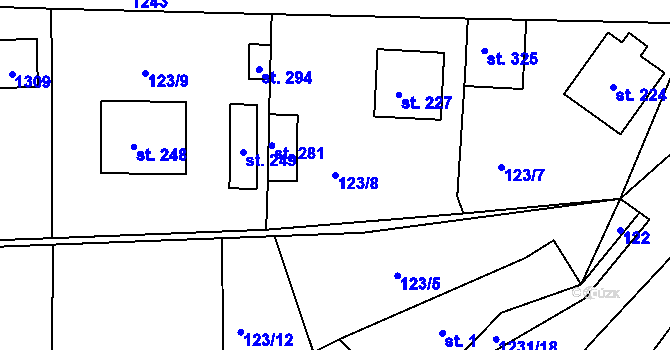 Parcela st. 123/8 v KÚ Hřivice, Katastrální mapa