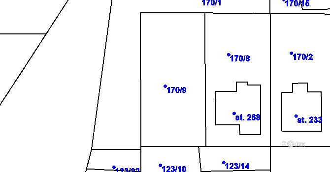 Parcela st. 170/9 v KÚ Hřivice, Katastrální mapa