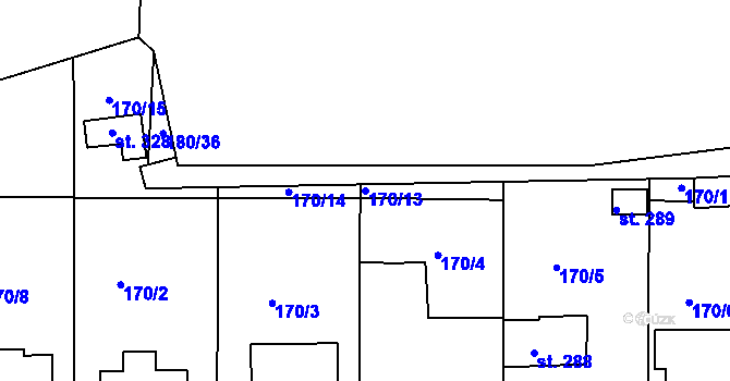 Parcela st. 170/13 v KÚ Hřivice, Katastrální mapa