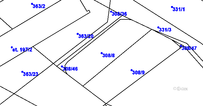 Parcela st. 308/8 v KÚ Hřivice, Katastrální mapa