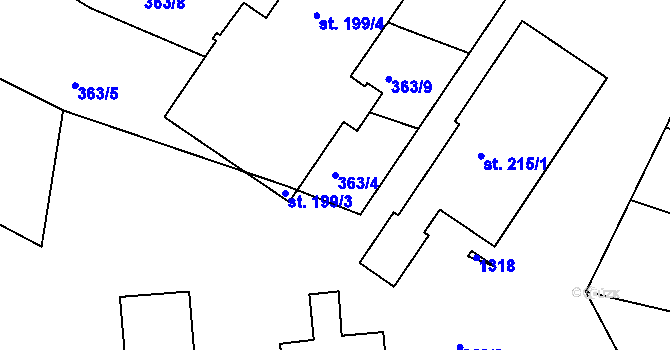 Parcela st. 363/4 v KÚ Hřivice, Katastrální mapa