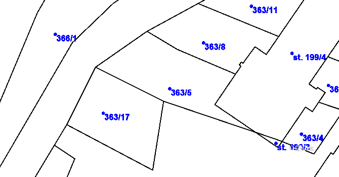 Parcela st. 363/5 v KÚ Hřivice, Katastrální mapa