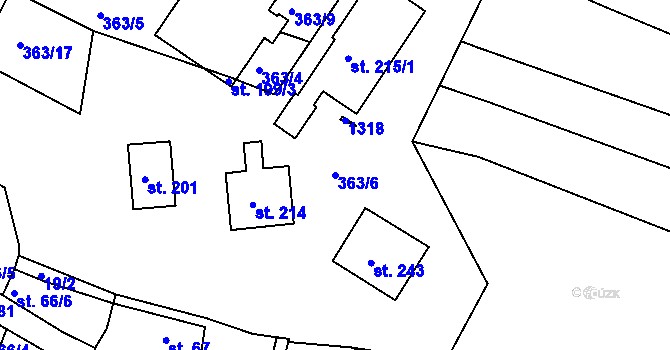 Parcela st. 363/6 v KÚ Hřivice, Katastrální mapa