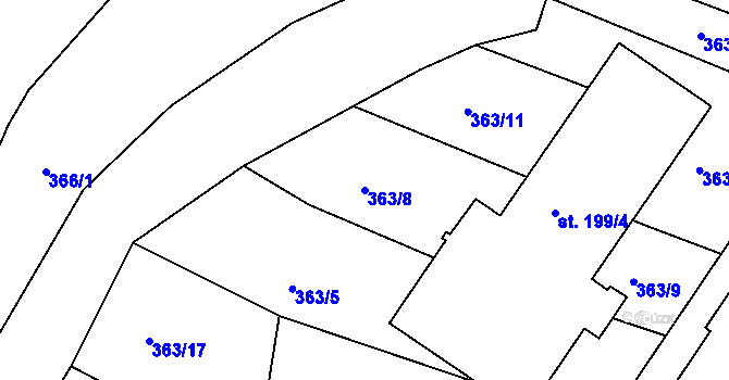 Parcela st. 363/8 v KÚ Hřivice, Katastrální mapa
