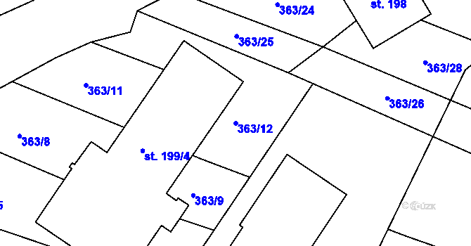 Parcela st. 363/12 v KÚ Hřivice, Katastrální mapa
