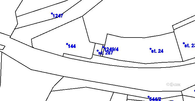 Parcela st. 287 v KÚ Hřivice, Katastrální mapa