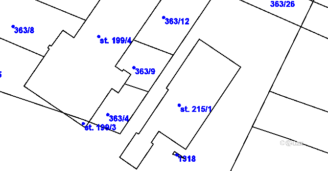 Parcela st. 363/19 v KÚ Hřivice, Katastrální mapa