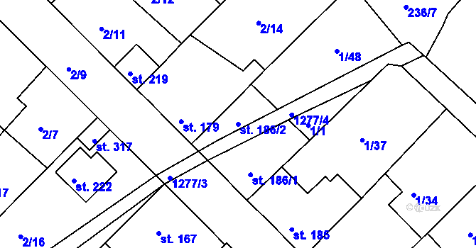Parcela st. 186/2 v KÚ Hřivice, Katastrální mapa