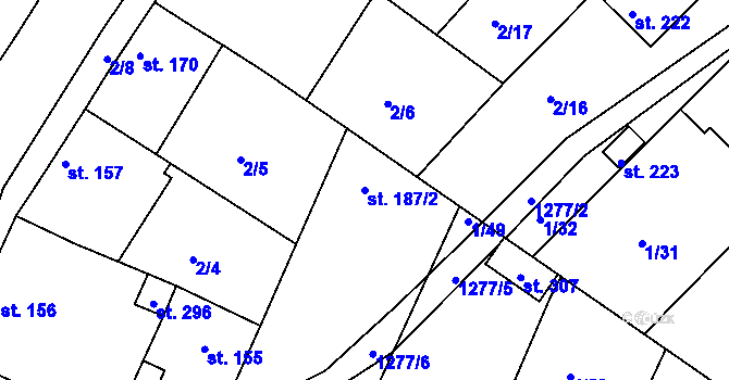 Parcela st. 187/2 v KÚ Hřivice, Katastrální mapa