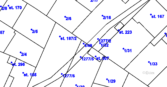 Parcela st. 1/49 v KÚ Hřivice, Katastrální mapa