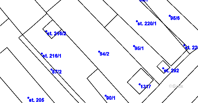 Parcela st. 94/2 v KÚ Hřivice, Katastrální mapa