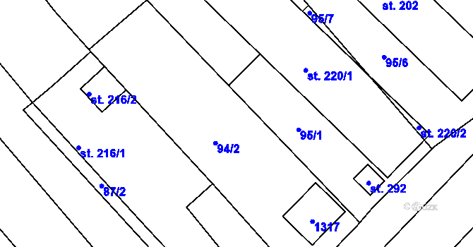 Parcela st. 95/5 v KÚ Hřivice, Katastrální mapa