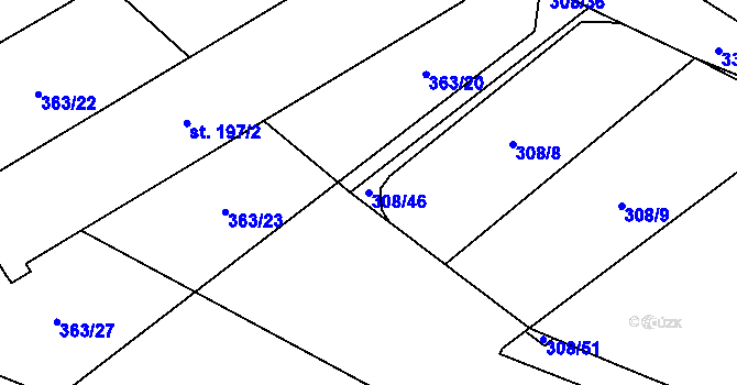 Parcela st. 308/46 v KÚ Hřivice, Katastrální mapa