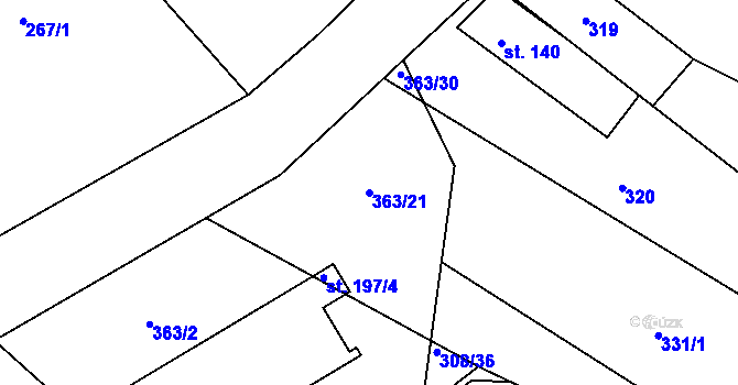 Parcela st. 363/21 v KÚ Hřivice, Katastrální mapa
