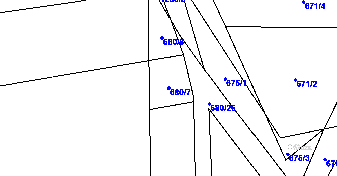 Parcela st. 680/7 v KÚ Hřivice, Katastrální mapa