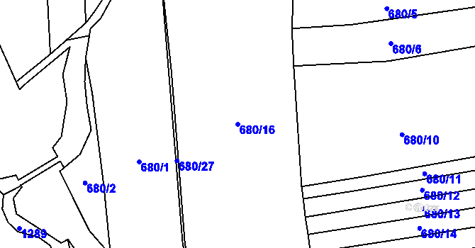 Parcela st. 680/16 v KÚ Hřivice, Katastrální mapa
