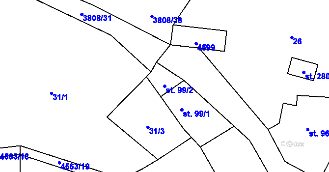 Parcela st. 99/2 v KÚ Hřivínův Újezd, Katastrální mapa