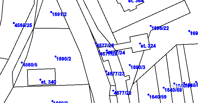 Parcela st. 4577/28 v KÚ Hřivínův Újezd, Katastrální mapa