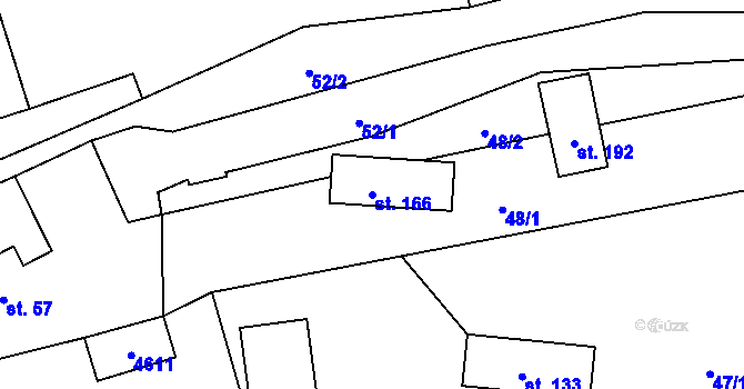 Parcela st. 166 v KÚ Hřivínův Újezd, Katastrální mapa