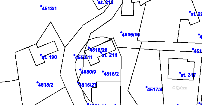Parcela st. 211 v KÚ Hřivínův Újezd, Katastrální mapa