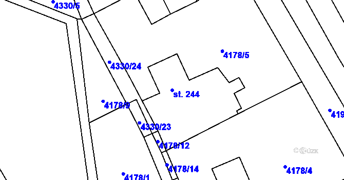 Parcela st. 244 v KÚ Hřivínův Újezd, Katastrální mapa