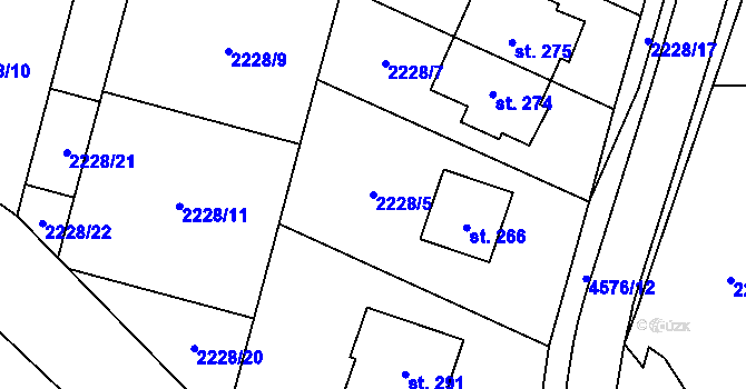 Parcela st. 2228/5 v KÚ Hřivínův Újezd, Katastrální mapa