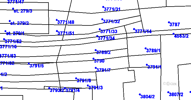 Parcela st. 3789/2 v KÚ Hřivínův Újezd, Katastrální mapa
