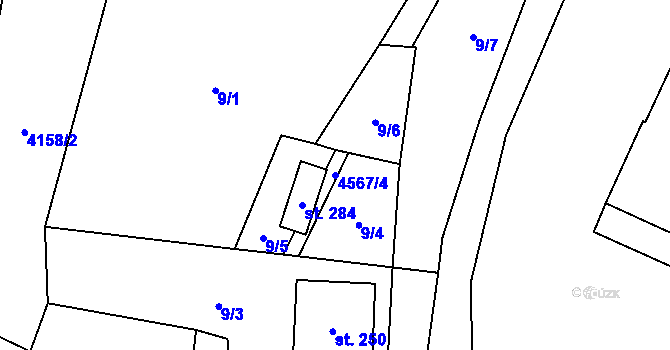 Parcela st. 4567/4 v KÚ Hřivínův Újezd, Katastrální mapa