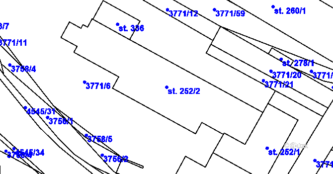 Parcela st. 252/2 v KÚ Hřivínův Újezd, Katastrální mapa