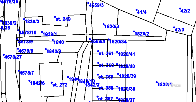 Parcela st. 361 v KÚ Hřivínův Újezd, Katastrální mapa