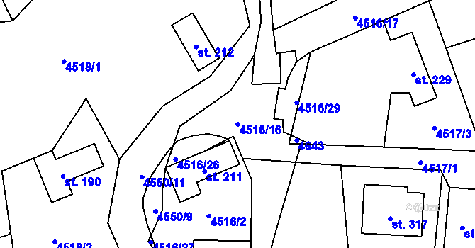 Parcela st. 4516/16 v KÚ Hřivínův Újezd, Katastrální mapa