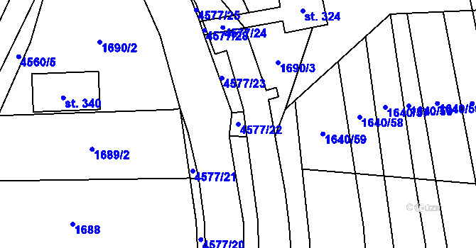 Parcela st. 4577/22 v KÚ Hřivínův Újezd, Katastrální mapa