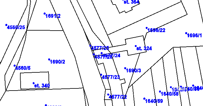 Parcela st. 4577/24 v KÚ Hřivínův Újezd, Katastrální mapa