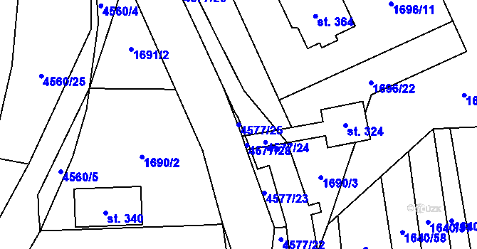 Parcela st. 4577/25 v KÚ Hřivínův Újezd, Katastrální mapa