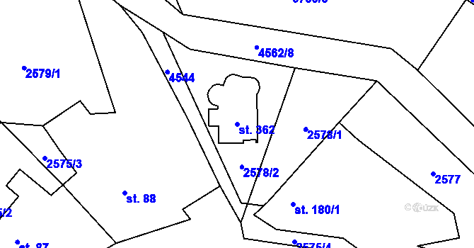 Parcela st. 362 v KÚ Hřivínův Újezd, Katastrální mapa