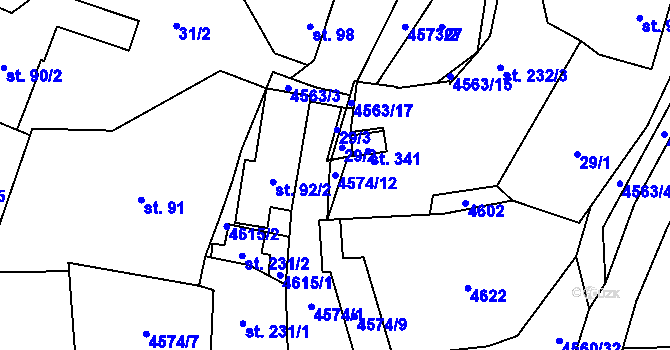Parcela st. 4574/12 v KÚ Hřivínův Újezd, Katastrální mapa