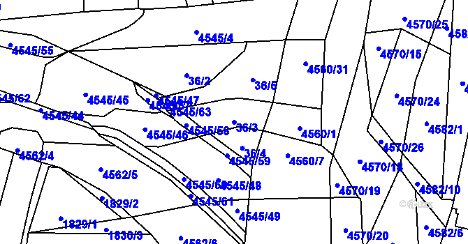 Parcela st. 36/3 v KÚ Hřivínův Újezd, Katastrální mapa