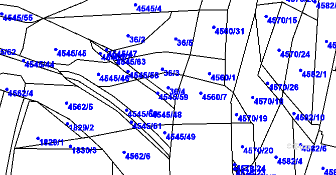 Parcela st. 36/4 v KÚ Hřivínův Újezd, Katastrální mapa