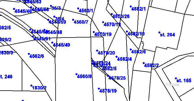 Parcela st. 4570/20 v KÚ Hřivínův Újezd, Katastrální mapa