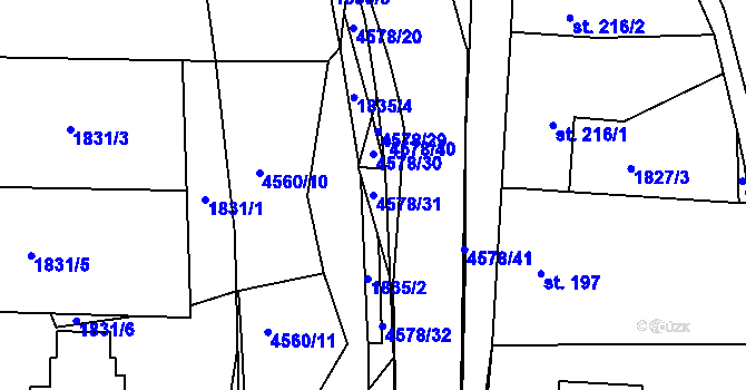 Parcela st. 4578/31 v KÚ Hřivínův Újezd, Katastrální mapa