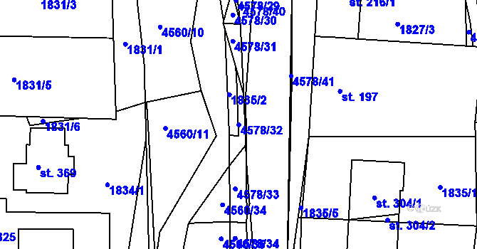 Parcela st. 4578/32 v KÚ Hřivínův Újezd, Katastrální mapa