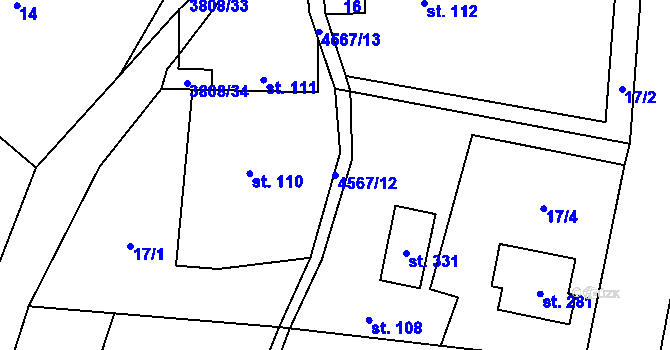Parcela st. 4567/12 v KÚ Hřivínův Újezd, Katastrální mapa
