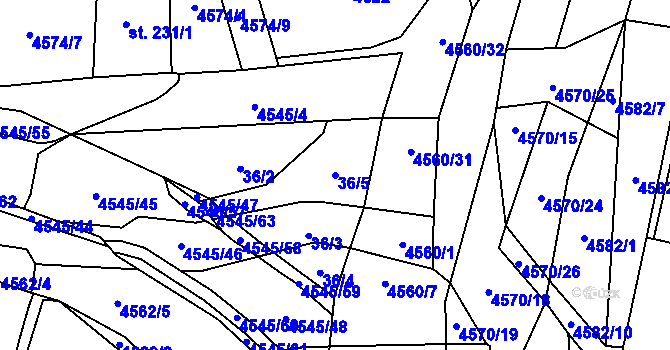 Parcela st. 36/5 v KÚ Hřivínův Újezd, Katastrální mapa