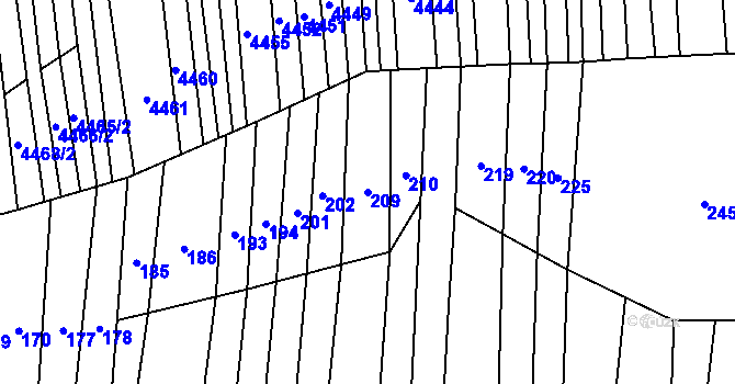 Parcela st. 209 v KÚ Hřivínův Újezd, Katastrální mapa