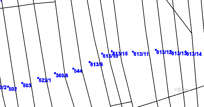 Parcela st. 613/10 v KÚ Hřivínův Újezd, Katastrální mapa