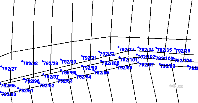 Parcela st. 792/32 v KÚ Hřivínův Újezd, Katastrální mapa