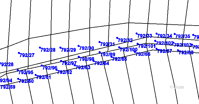 Parcela st. 792/99 v KÚ Hřivínův Újezd, Katastrální mapa